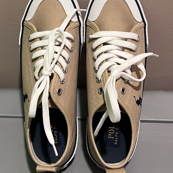 Youth boys POLO Ralph Lauren tan canvas shoes.  Size 4.  New. - Picture 4 of 4